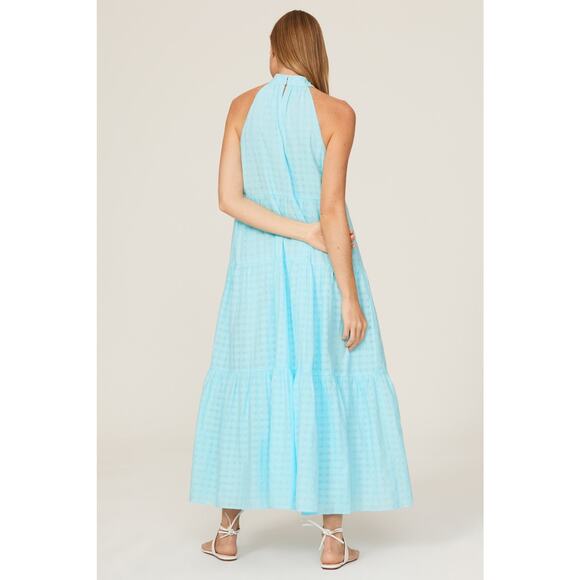 TRINA TURK Sky Blue 100% Cotton Halter Neck Sunglasses Maxi Dress Size XL - Picture 2 of 16